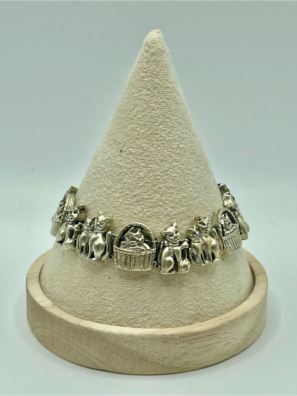 TOFA Silver Tone Cat Basket Charm Slider Bracelet